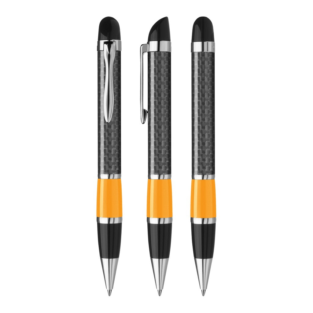 Drehkugelschreiber mit Carbonoptik und Griffzone – Ocker