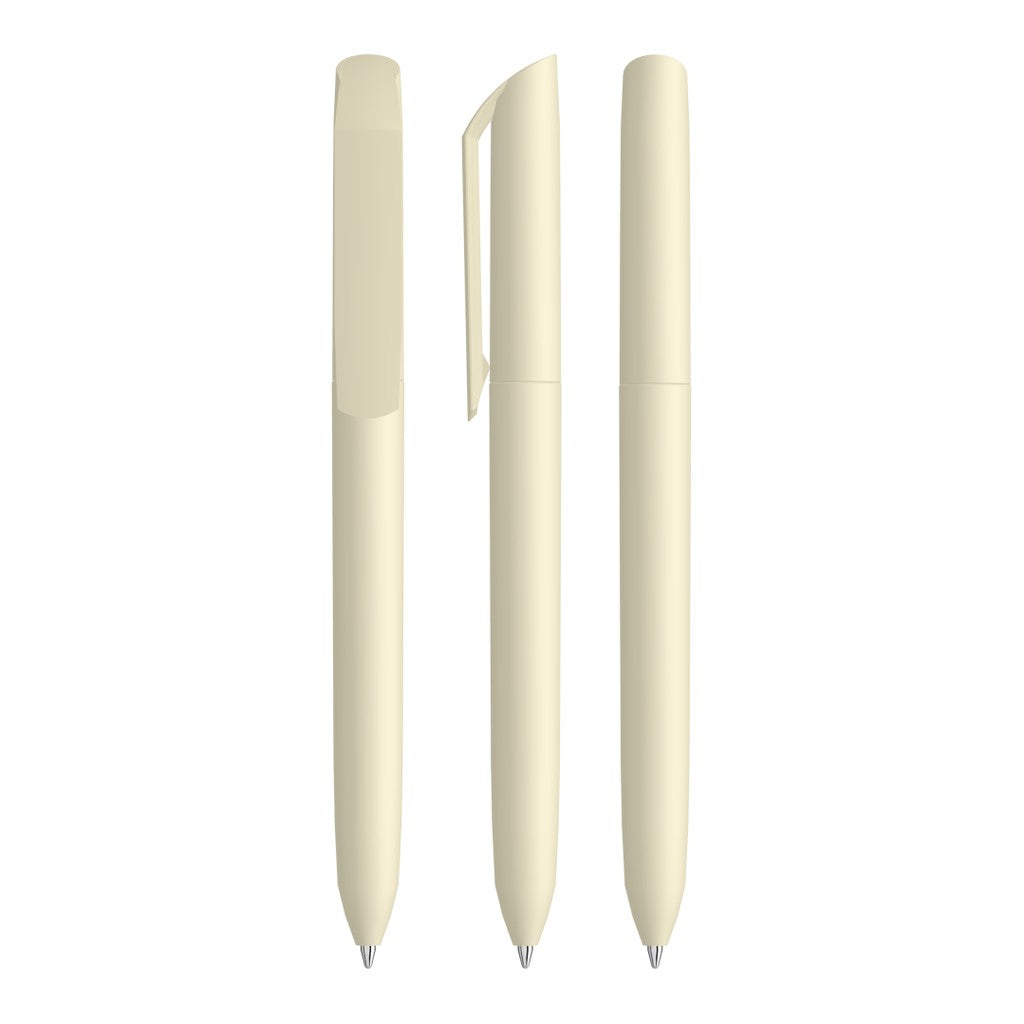 Drehkugelschreiber mit Softtouch Griff und glänzendem Clip – Beige