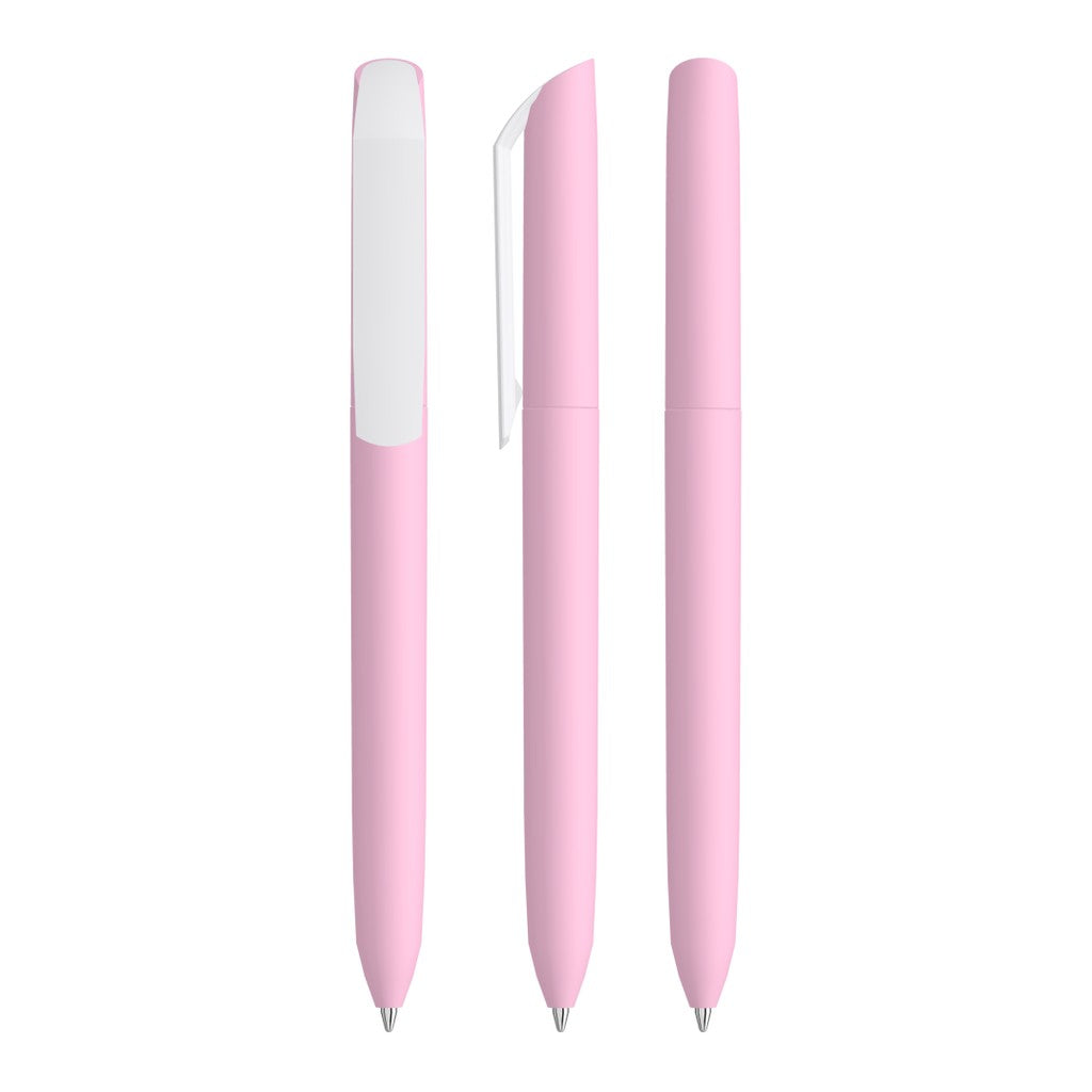 Drehkugelschreiber mit Softtouch Griff und weißer Kappe – Rosa