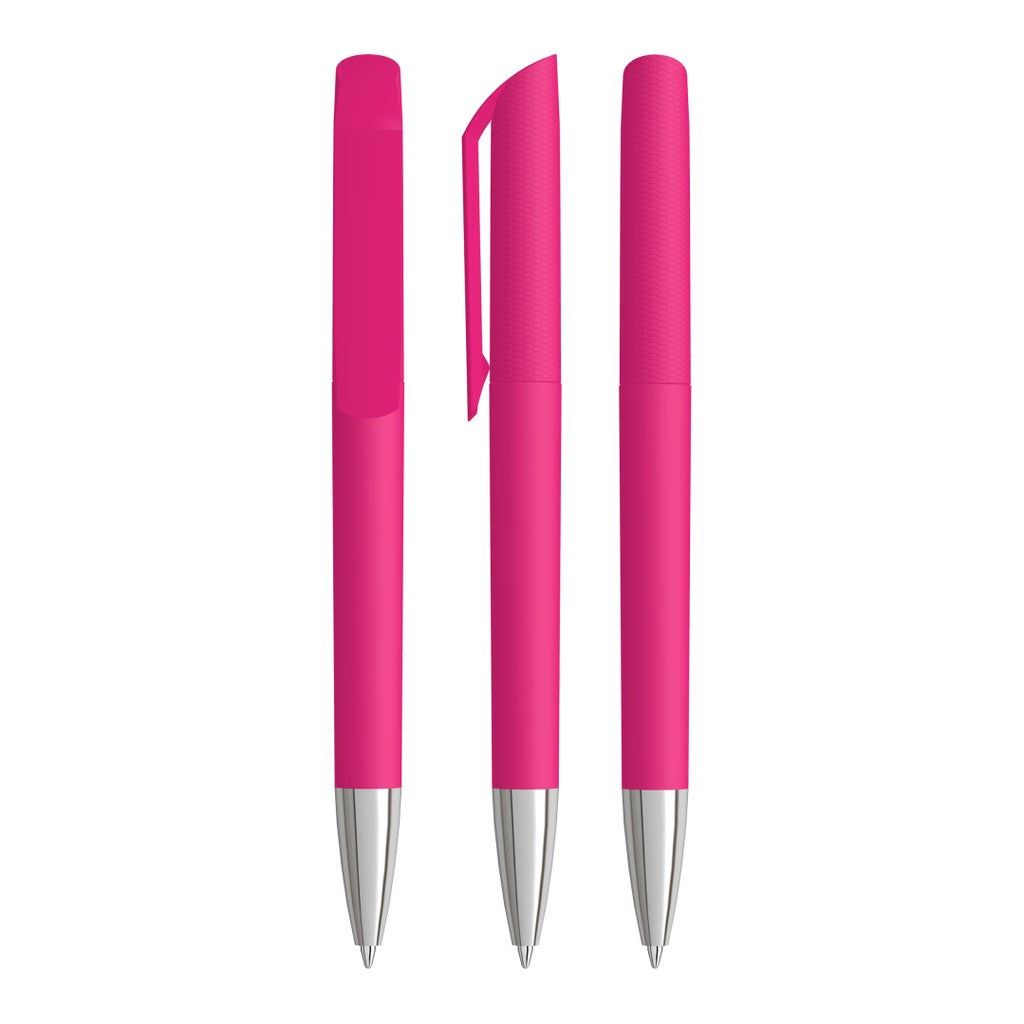 Drehkugelschreiber mit strukturiertem Softtouch Griff – Magenta