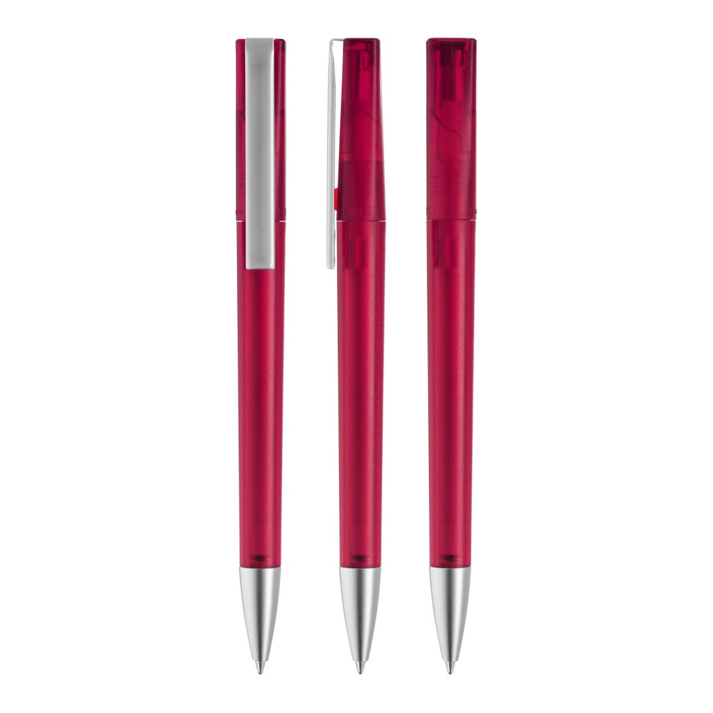 Drehkugelschreiber transparent frozen, breiter Clip – Magenta