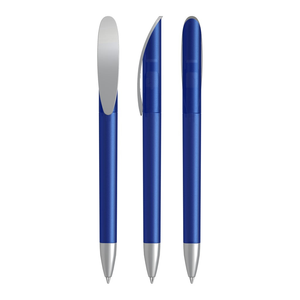 Drehkugelschreiber transparent frozen mit Bogenclip – Dunkelblau