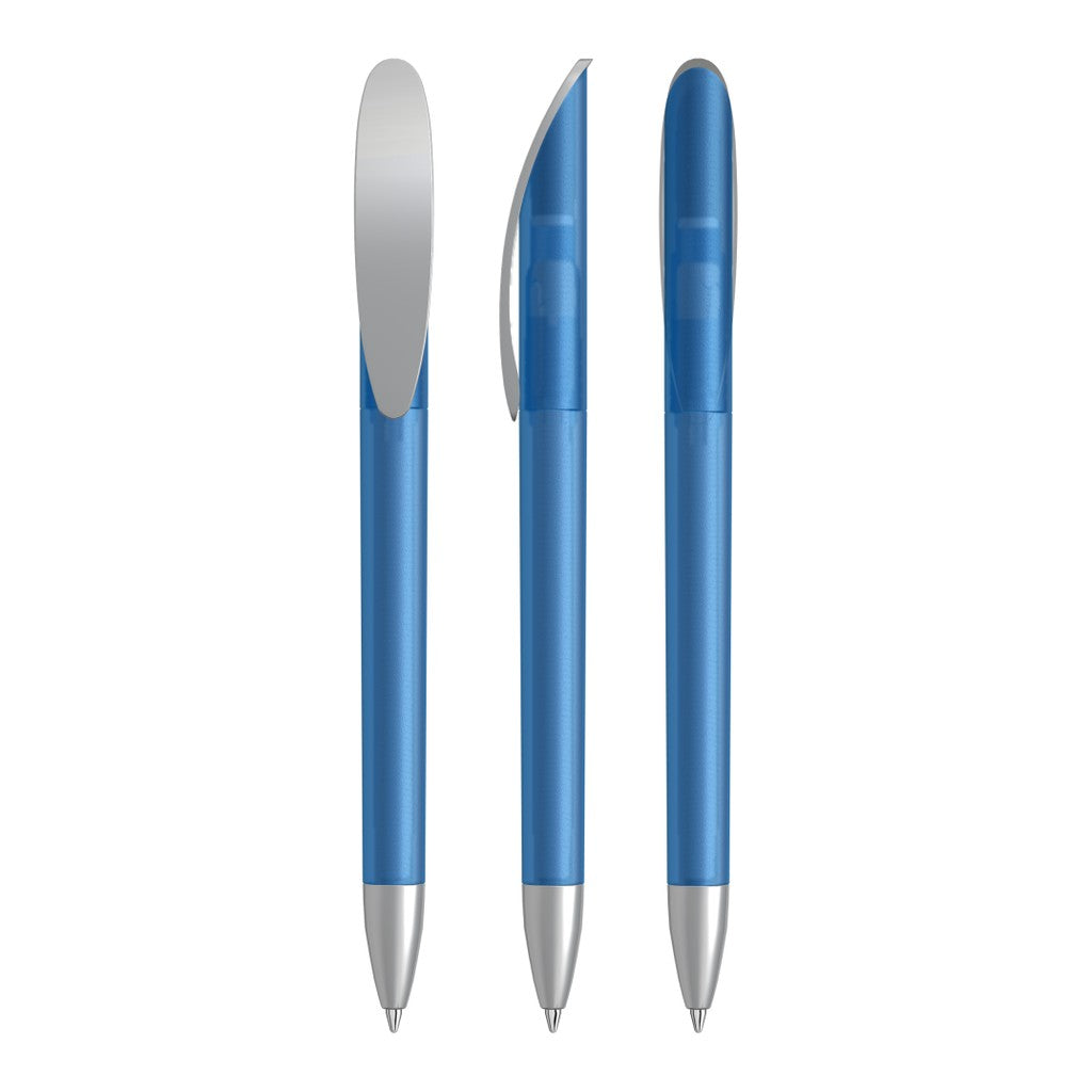 Drehkugelschreiber transparent frozen mit Bogenclip – Hellblau