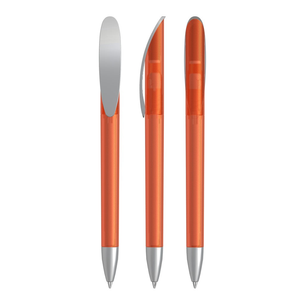 Drehkugelschreiber transparent frozen mit Bogenclip – Orange