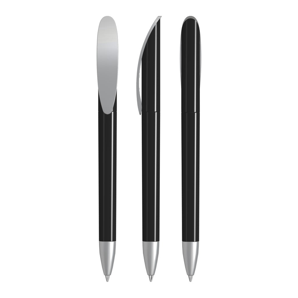 Drehkugelschreiber transparent frozen mit Bogenclip – Schwarz