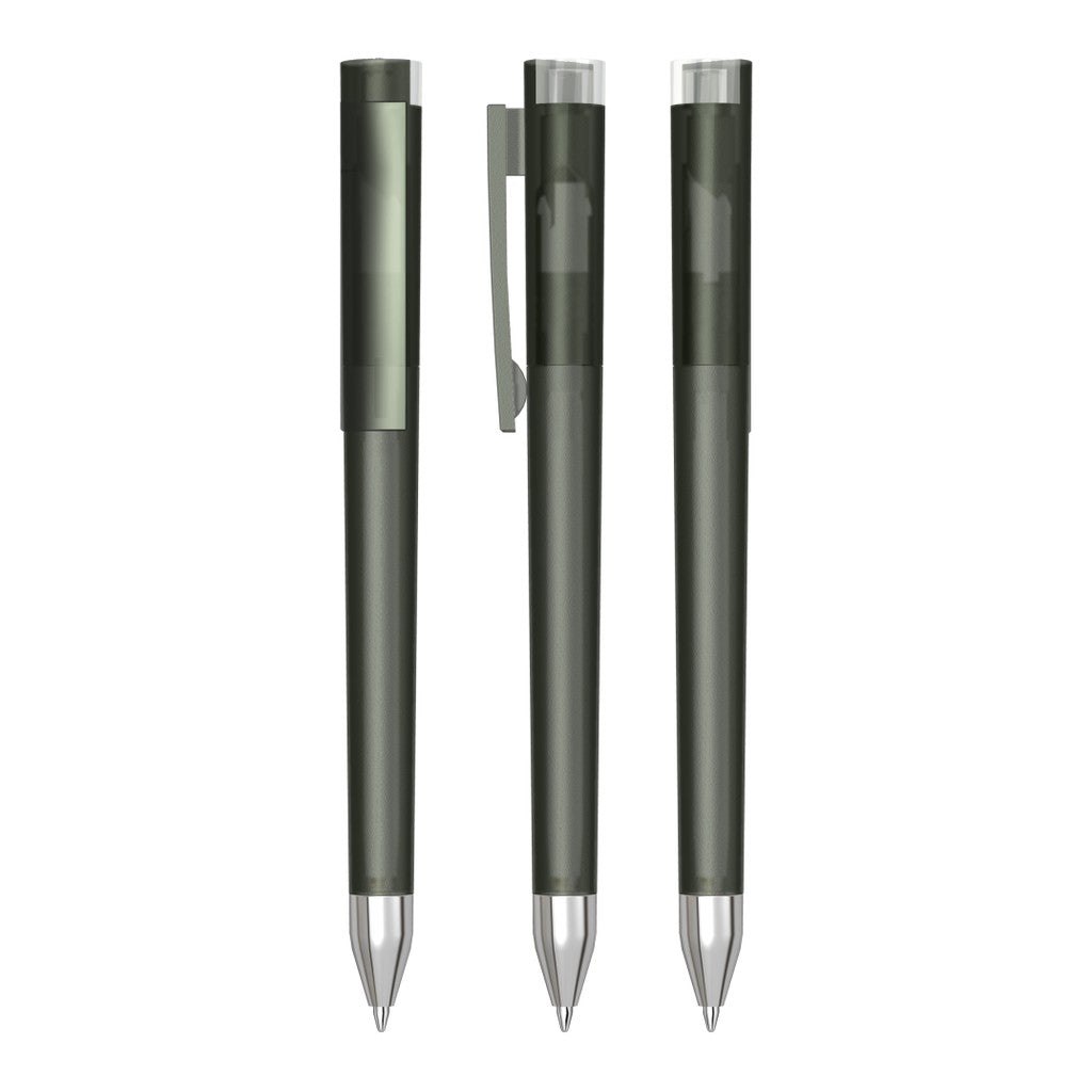 Drehkugelschreiber transparent frozen mit Metallspitze – Anthrazit