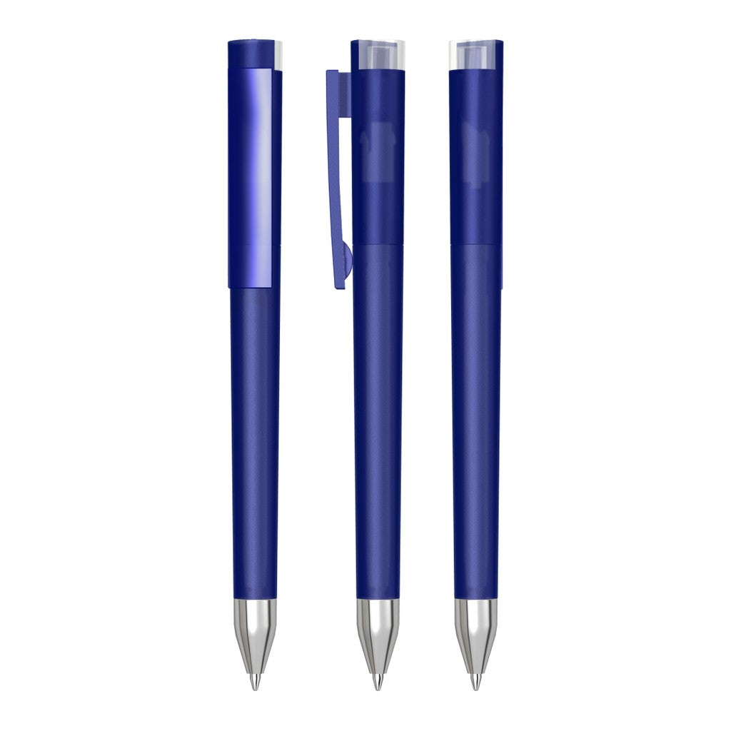 Drehkugelschreiber transparent frozen mit Metallspitze – Dunkelblau