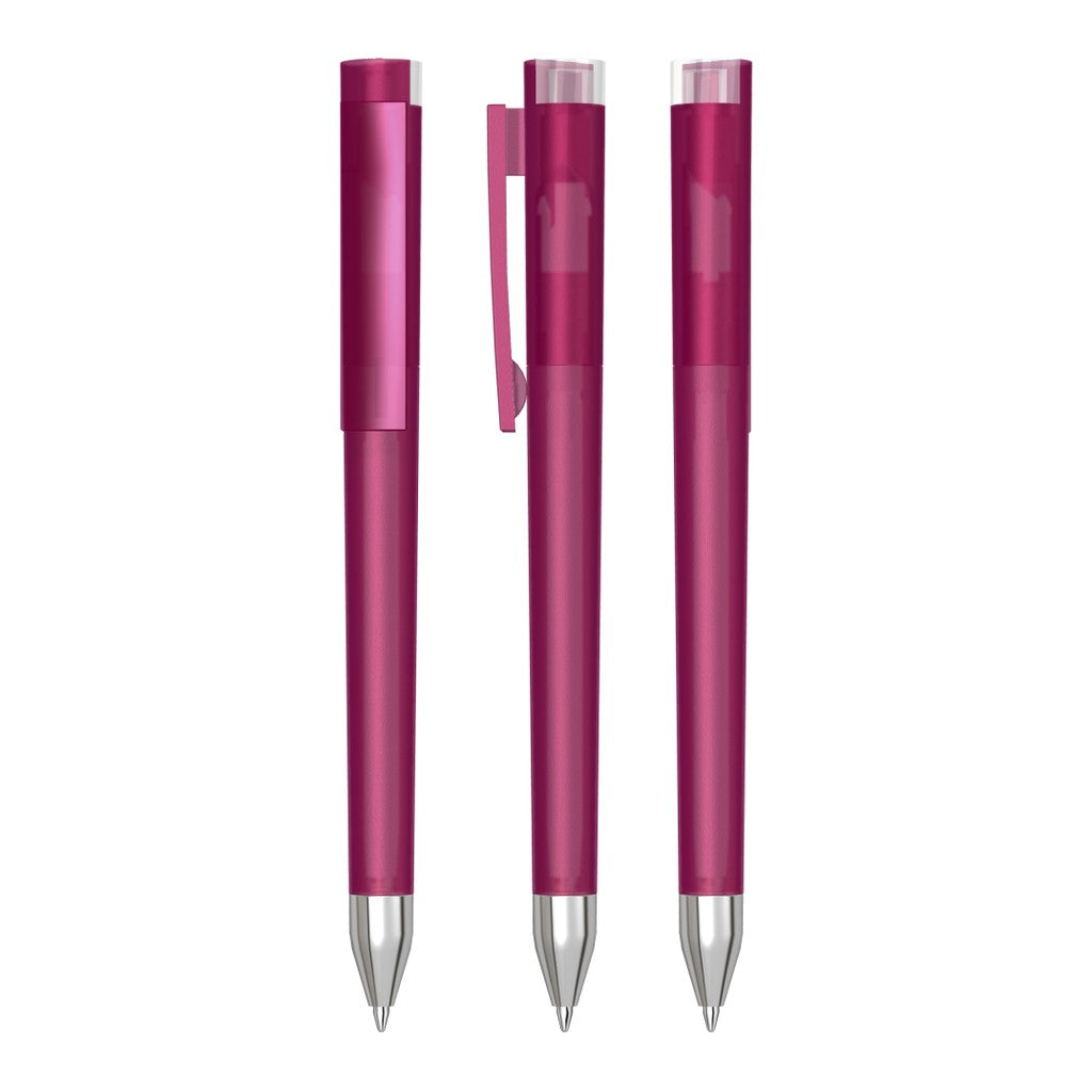 Drehkugelschreiber transparent frozen mit Metallspitze – Magenta