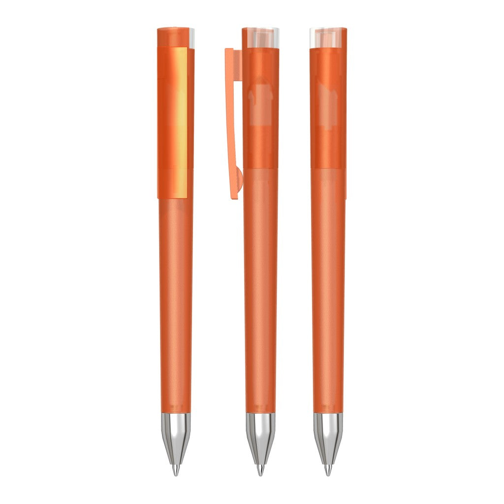 Drehkugelschreiber transparent frozen mit Metallspitze – Orange