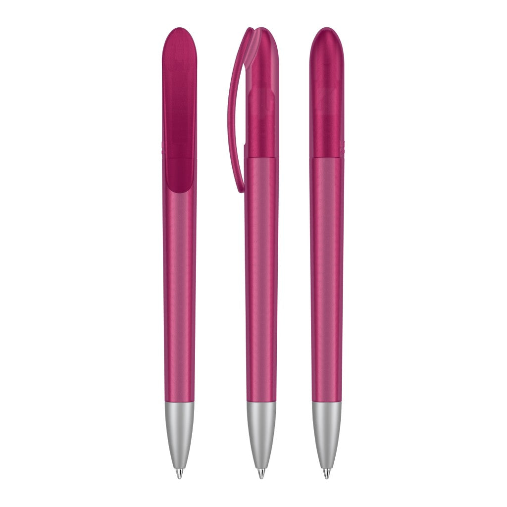 Drehkugelschreiber transparent frozen, schlanker Clip – Magenta