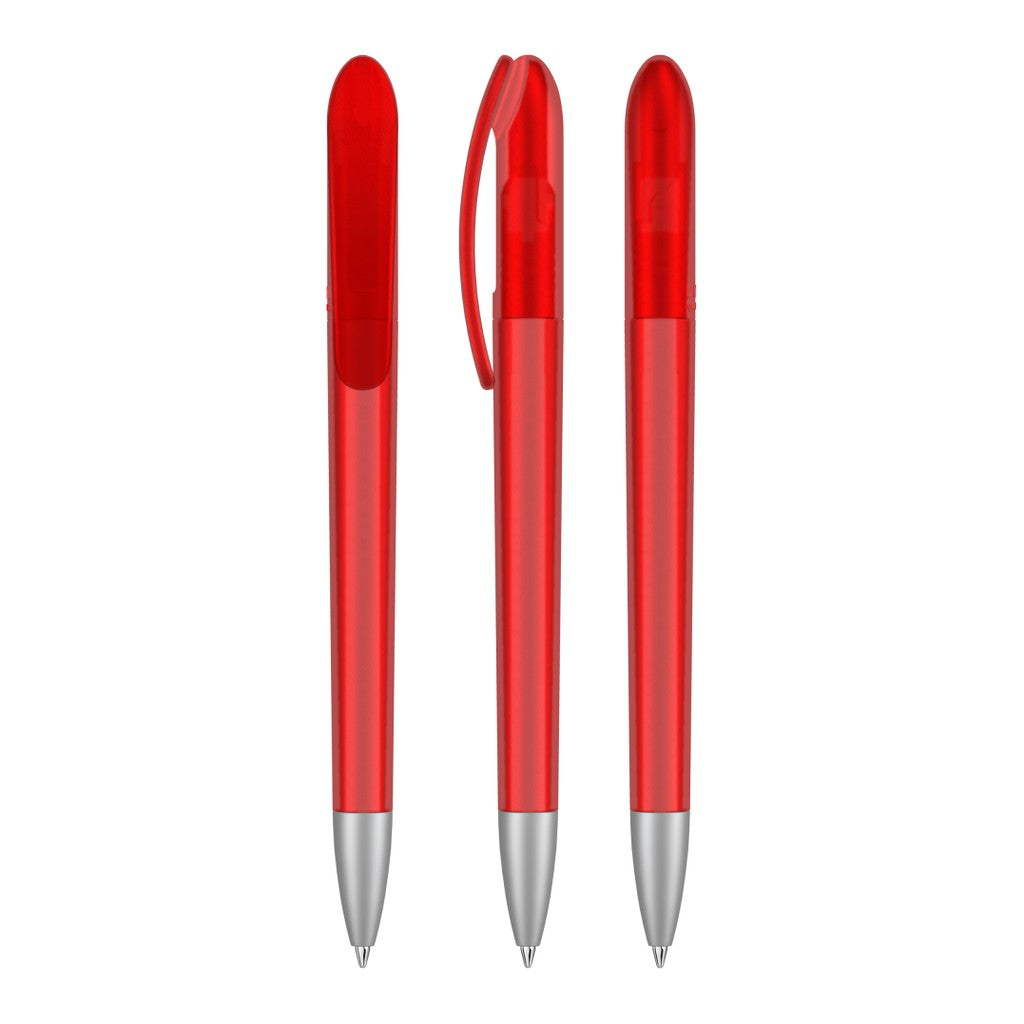 Drehkugelschreiber transparent frozen, schlanker Clip – Rot