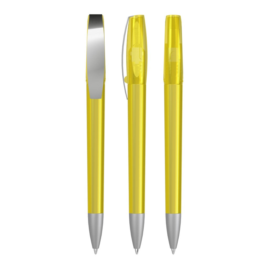 Drehkugelschreiber transparent glänzend, mattes Clipfinish – Gelb