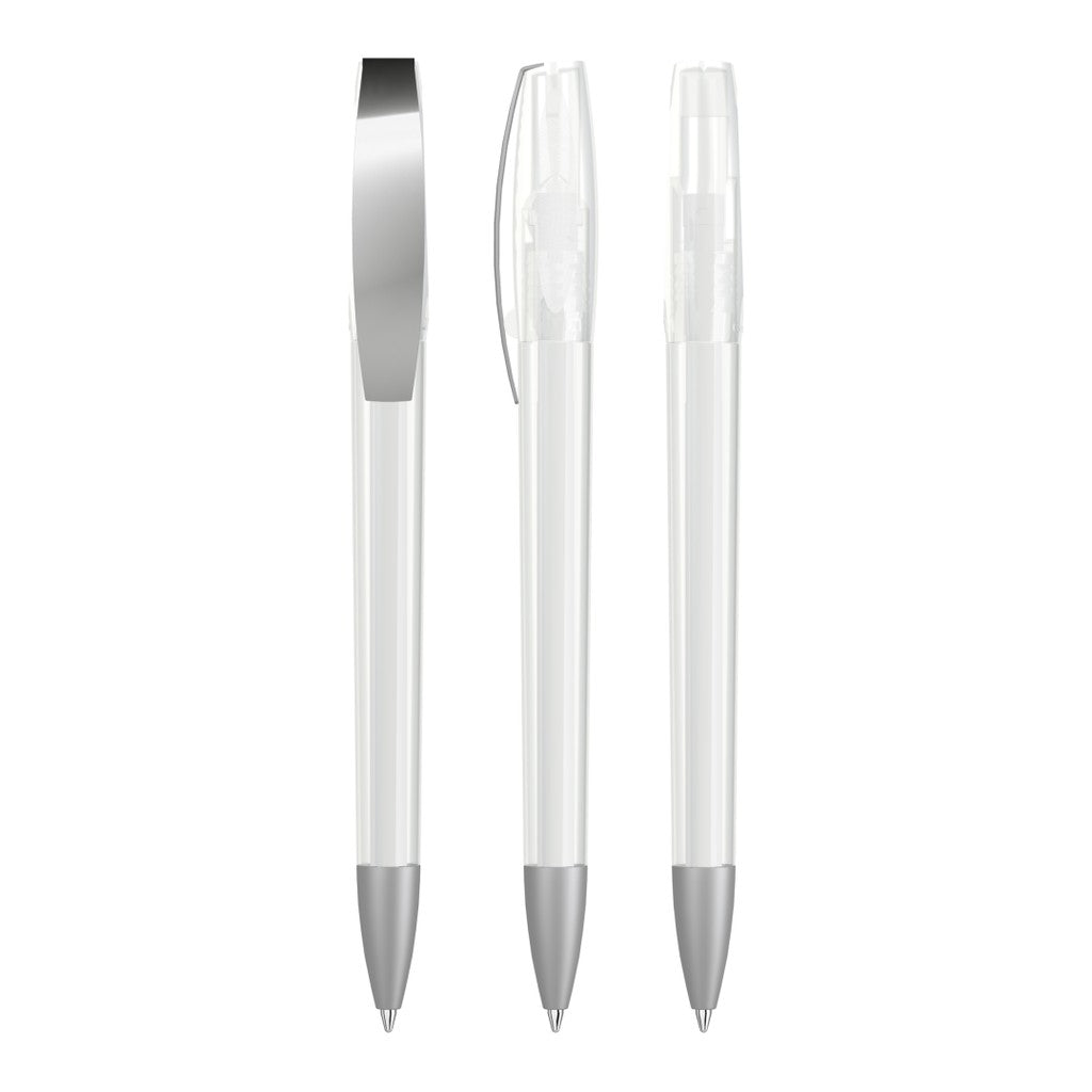 Drehkugelschreiber transparent glänzend, mattes Clipfinish – Klar