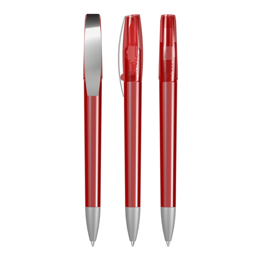 Drehkugelschreiber transparent glänzend, mattes Clipfinish – Rot