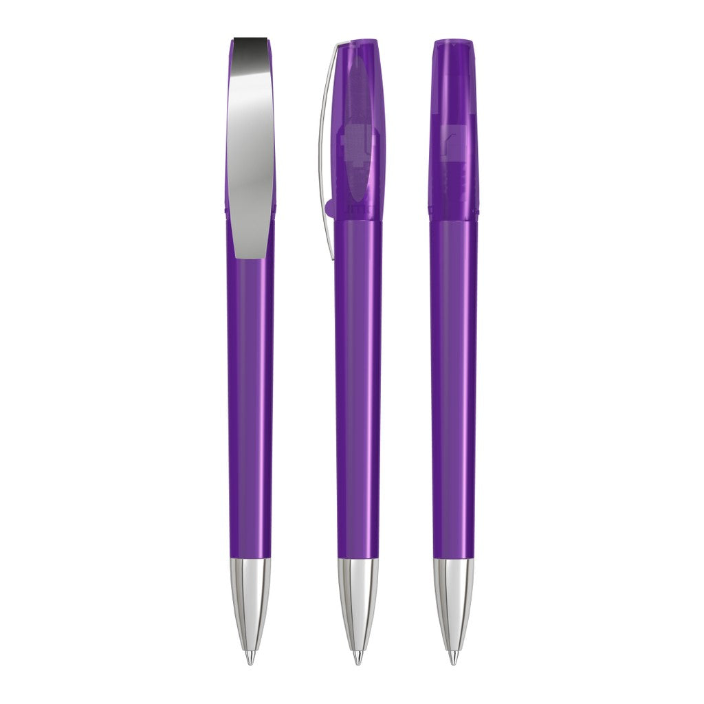 Drehkugelschreiber transparent glänzend mit Chromclip – Violett