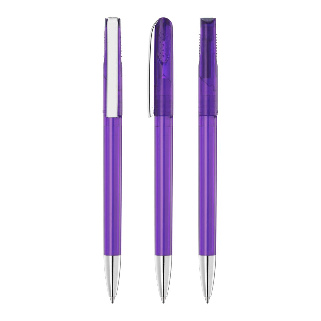 Drehkugelschreiber transparent glänzend mit Kopfrippen – Violett