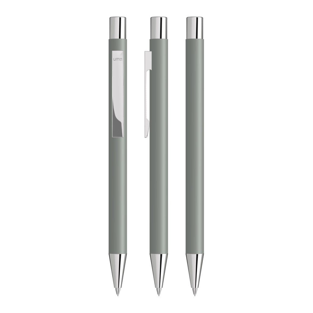 Druckbleistift aus Metall mit glänzendem Flachclip – Grau