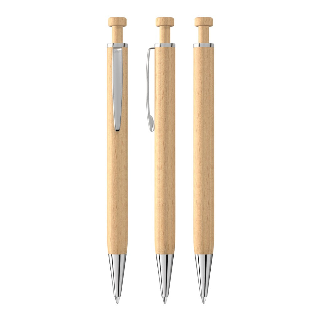 Druckkugelschreiber aus Holz mit Metallclip glänzend – Holz