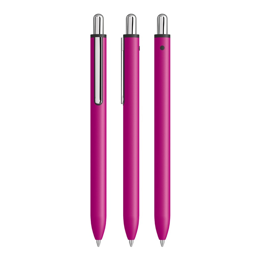 Druckkugelschreiber aus mattem Metall mit Chromclip – Magenta