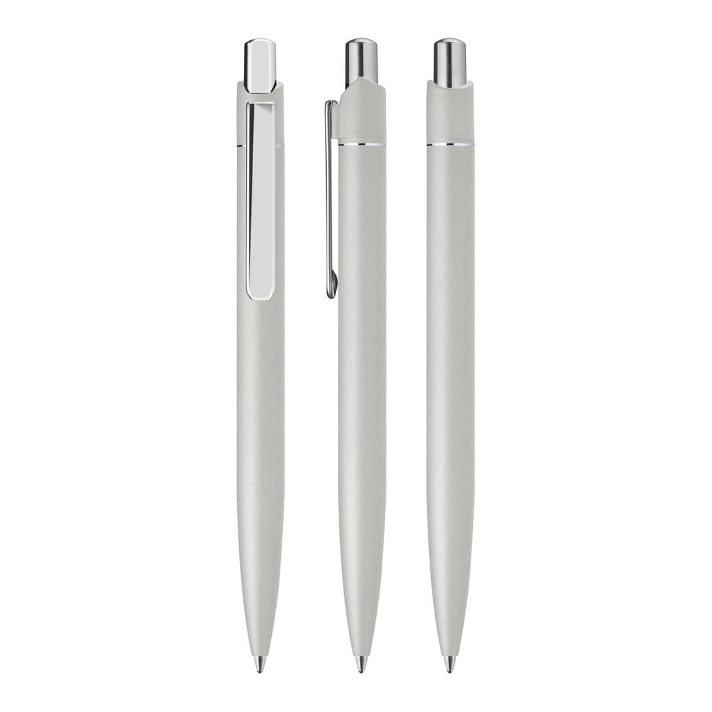 Druckkugelschreiber aus Metall mit flachem Clip – Silber