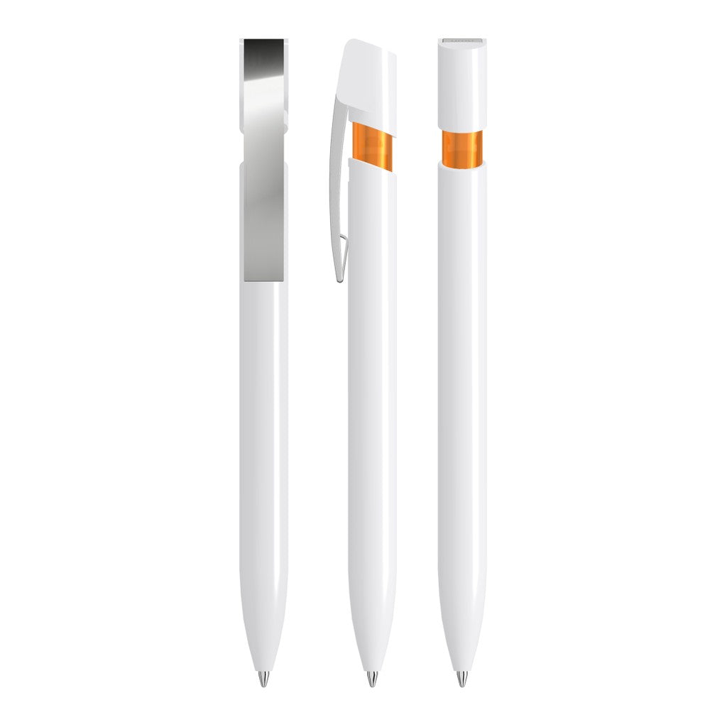 Druckkugelschreiber gedeckt mit Metallclip und Manschette – Orange