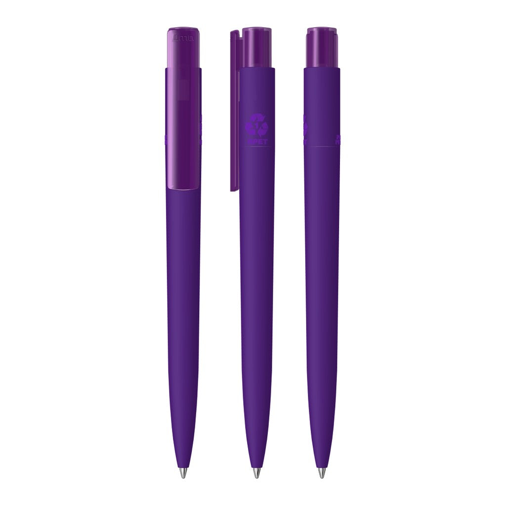 Druckkugelschreiber gummiert mit transparentem Clip – Dunkelviolett