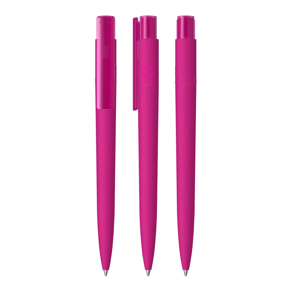 Druckkugelschreiber gummiert mit transparentem Clip – Magenta