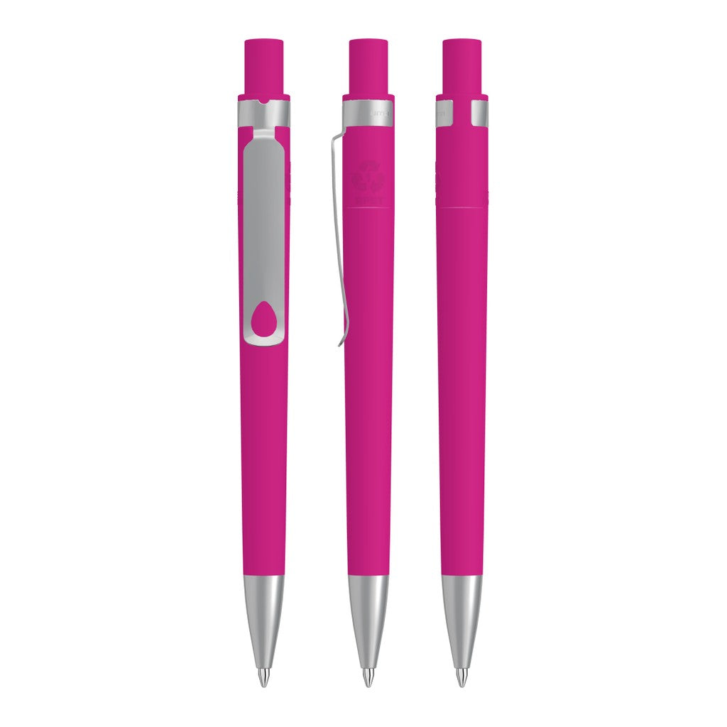 Druckkugelschreiber gummiert mit Tropfenclip, Metallspitze – Magenta