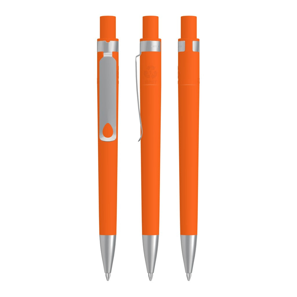 Druckkugelschreiber gummiert mit Tropfenclip, Metallspitze – Orange