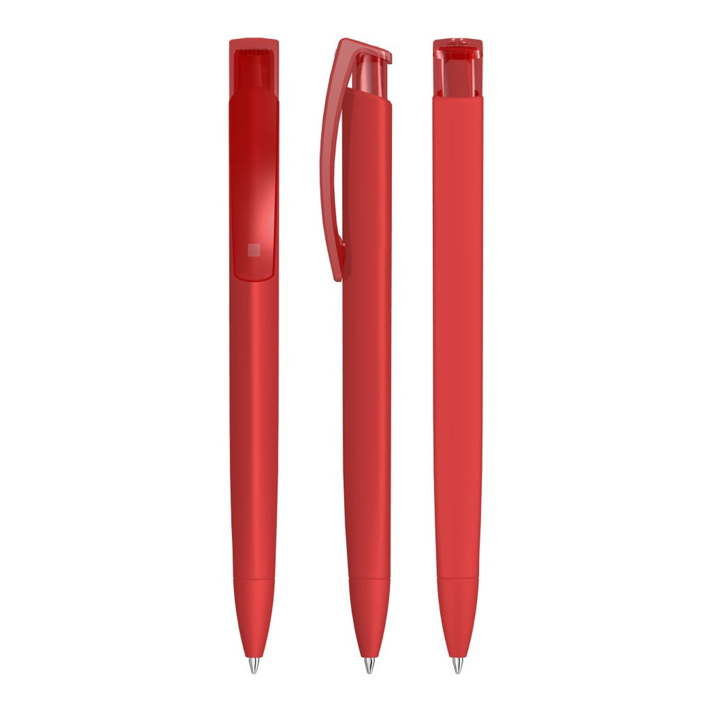 Druckkugelschreiber matt mit transparentem Clip – Rot