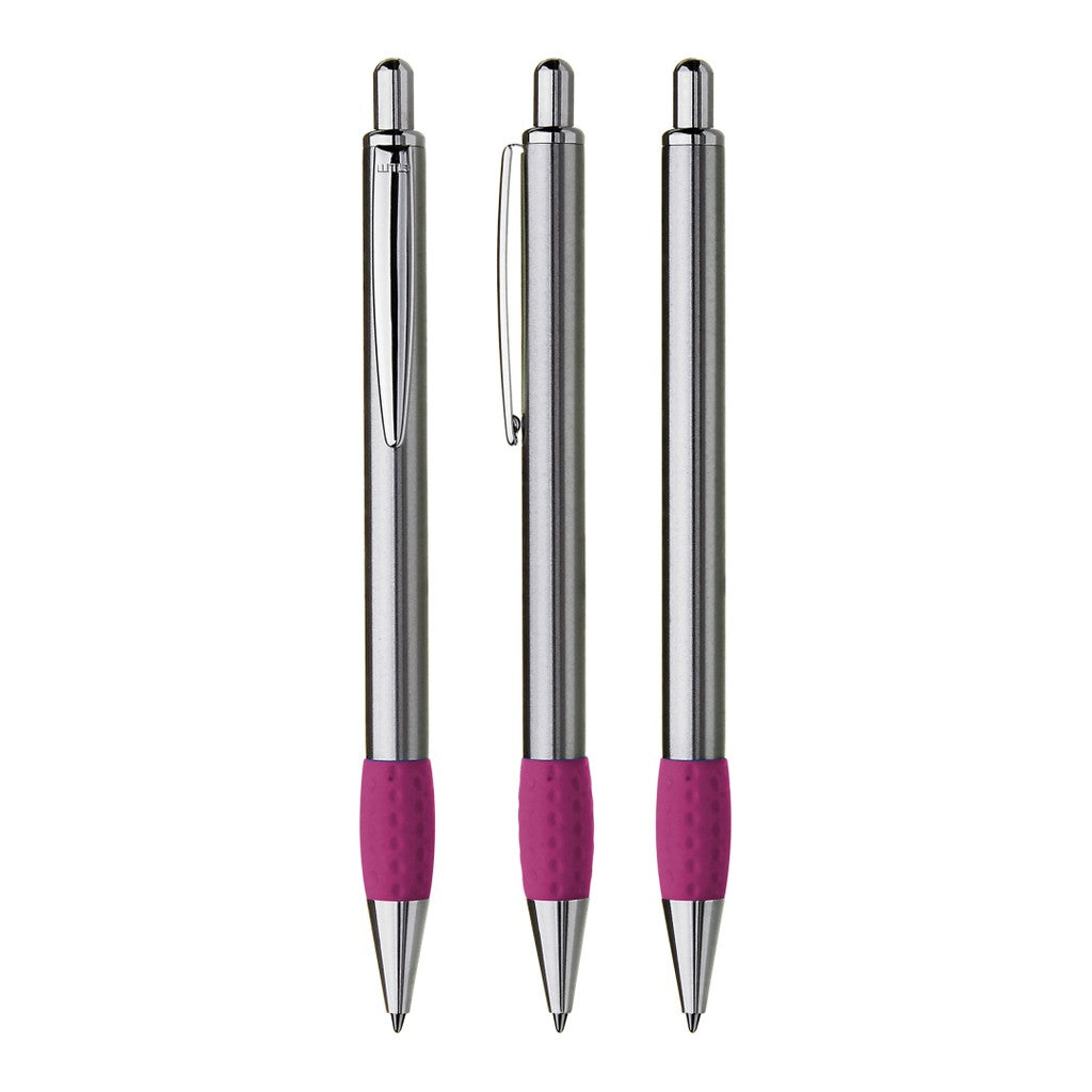 Druckkugelschreiber Metall mit farbiger Griffzone – Magenta
