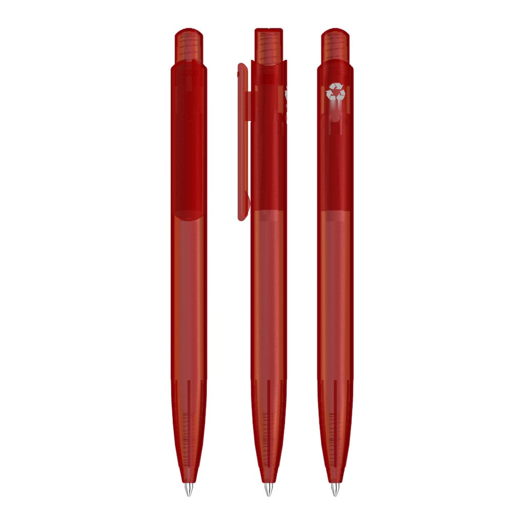 Druckkugelschreiber milchig transparent mit Griffzone – Rot