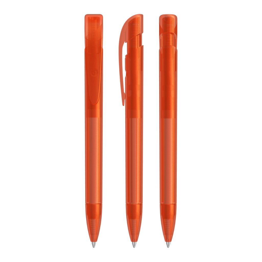 Druckkugelschreiber mit breitem Clip und frozen Gehäuse – Orange