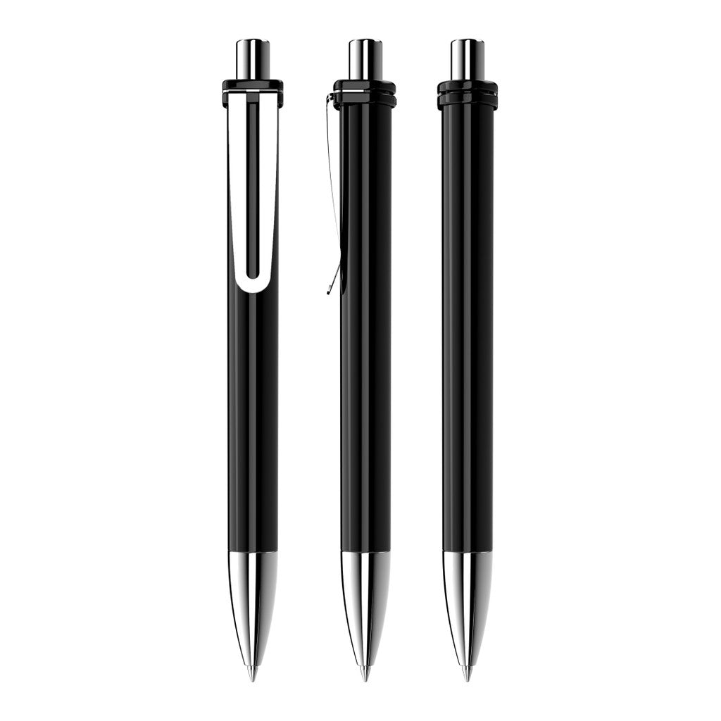 Druckkugelschreiber mit breitem Metallclip – Schwarz