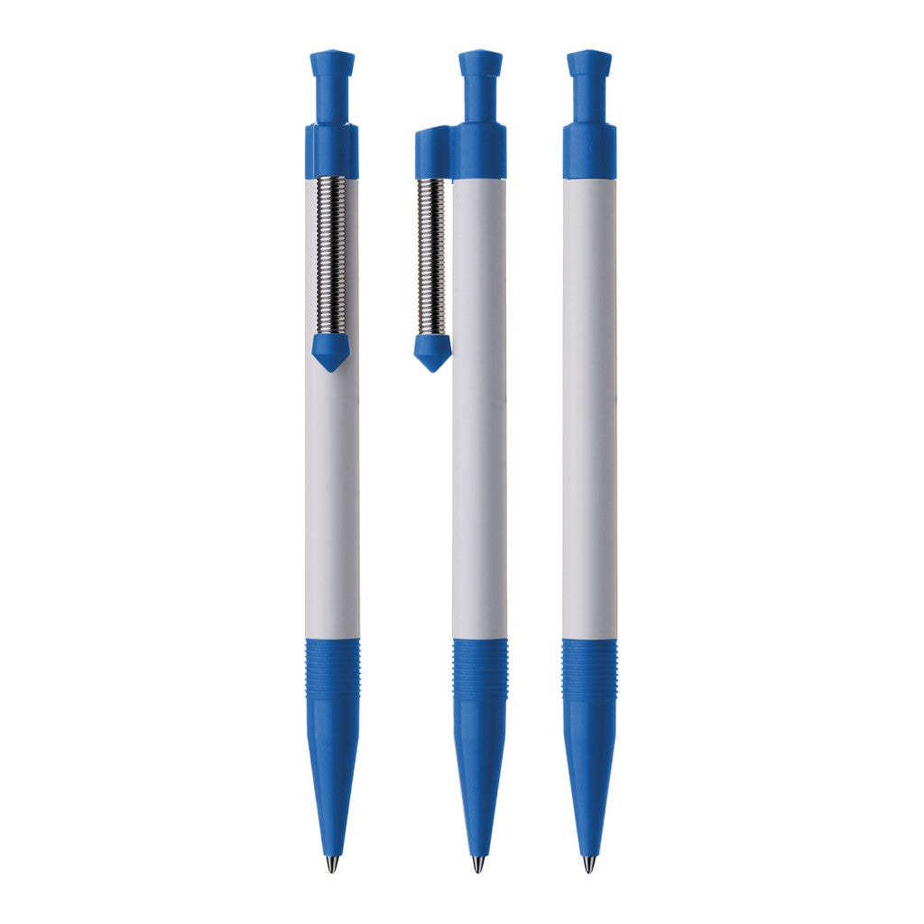 Druckkugelschreiber mit flexiblem Metallfederclip – Hellblau
