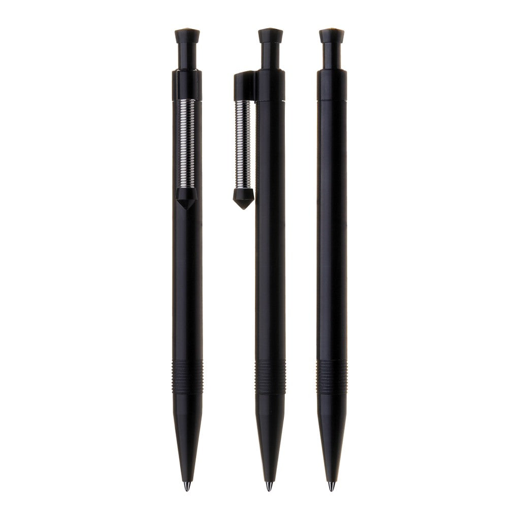 Druckkugelschreiber mit flexiblem Metallfederclip – Schwarz
