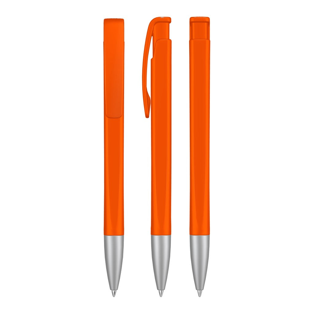 Druckkugelschreiber mit geometrischem Schaft gedeckt – Orange