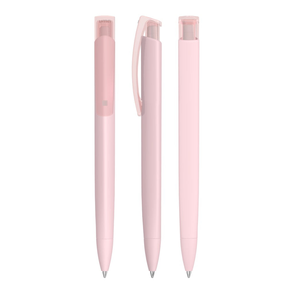 Druckkugelschreiber mit Gum Griff und transparentem Clip – Pastell rosa