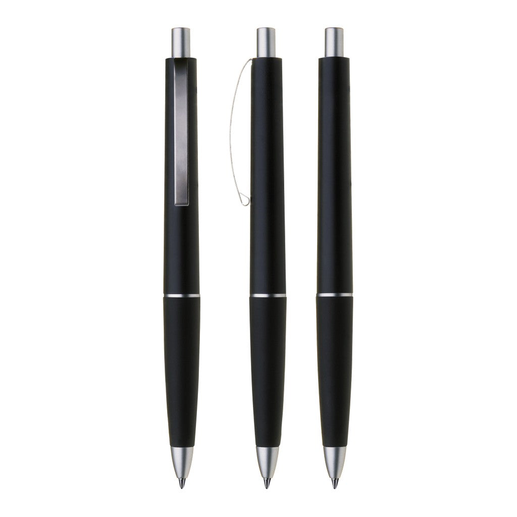 Druckkugelschreiber mit Gummigriffzone und Metallclip – Schwarz