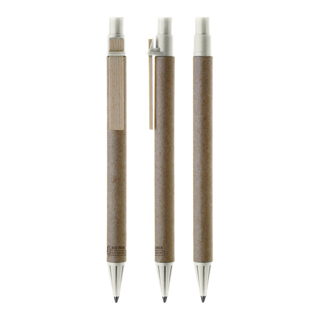 Druckkugelschreiber mit Schaft aus Pappe und Holzclip