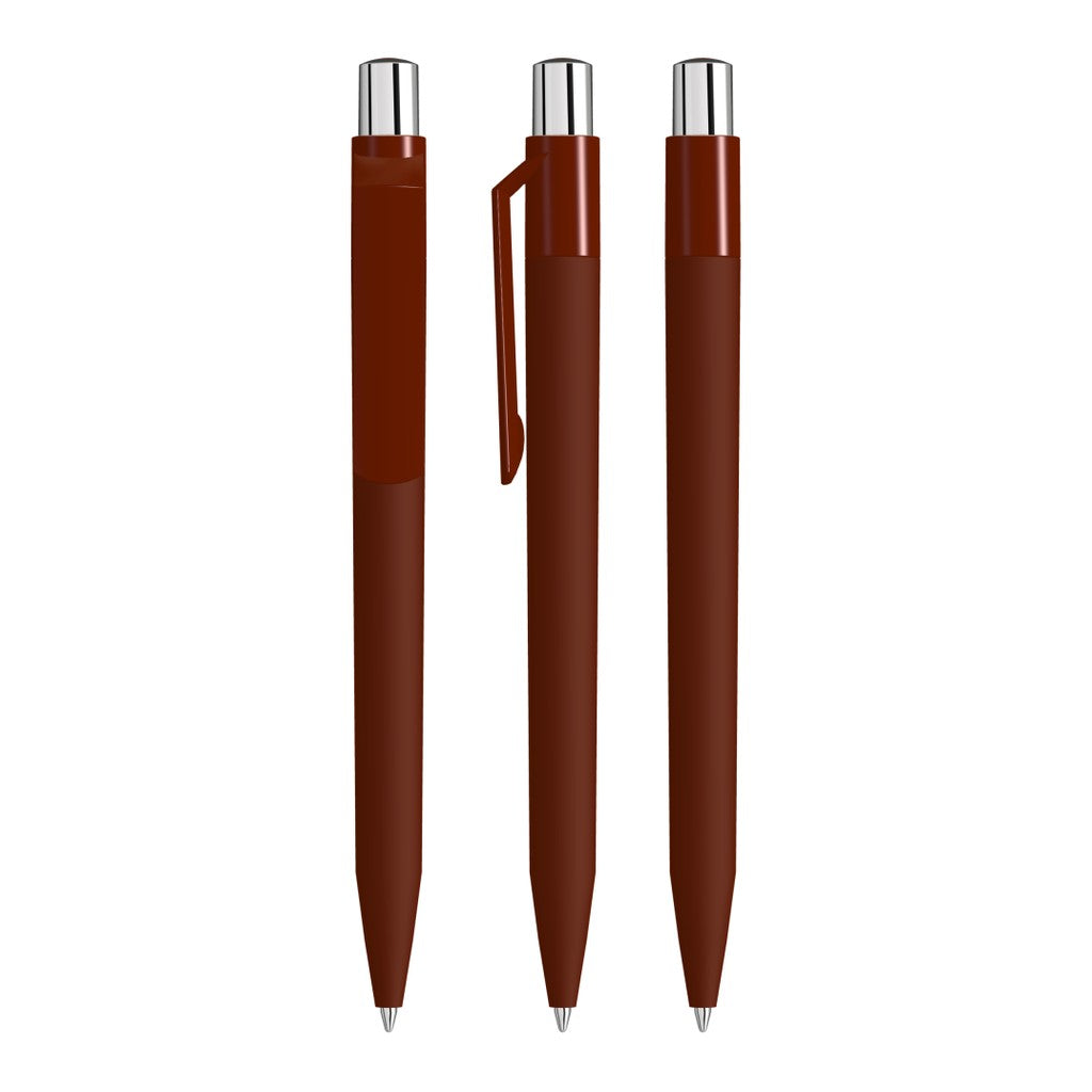 Druckkugelschreiber mit Soft Touch Schaft und gedecktem Clip – Aubergine