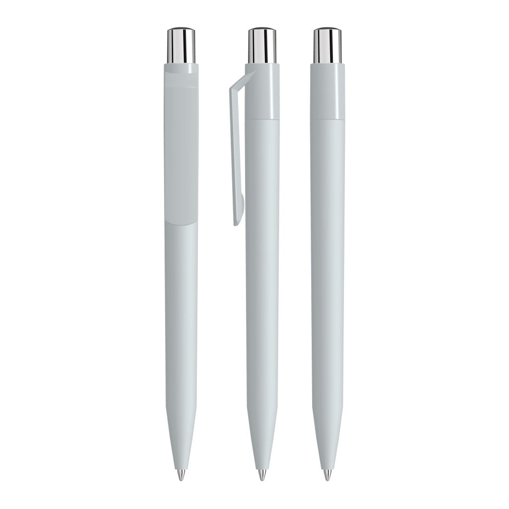 Druckkugelschreiber mit Soft Touch Schaft und gedecktem Clip – Grau