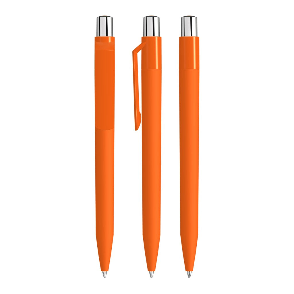Druckkugelschreiber mit Soft Touch Schaft und gedecktem Clip – Orange