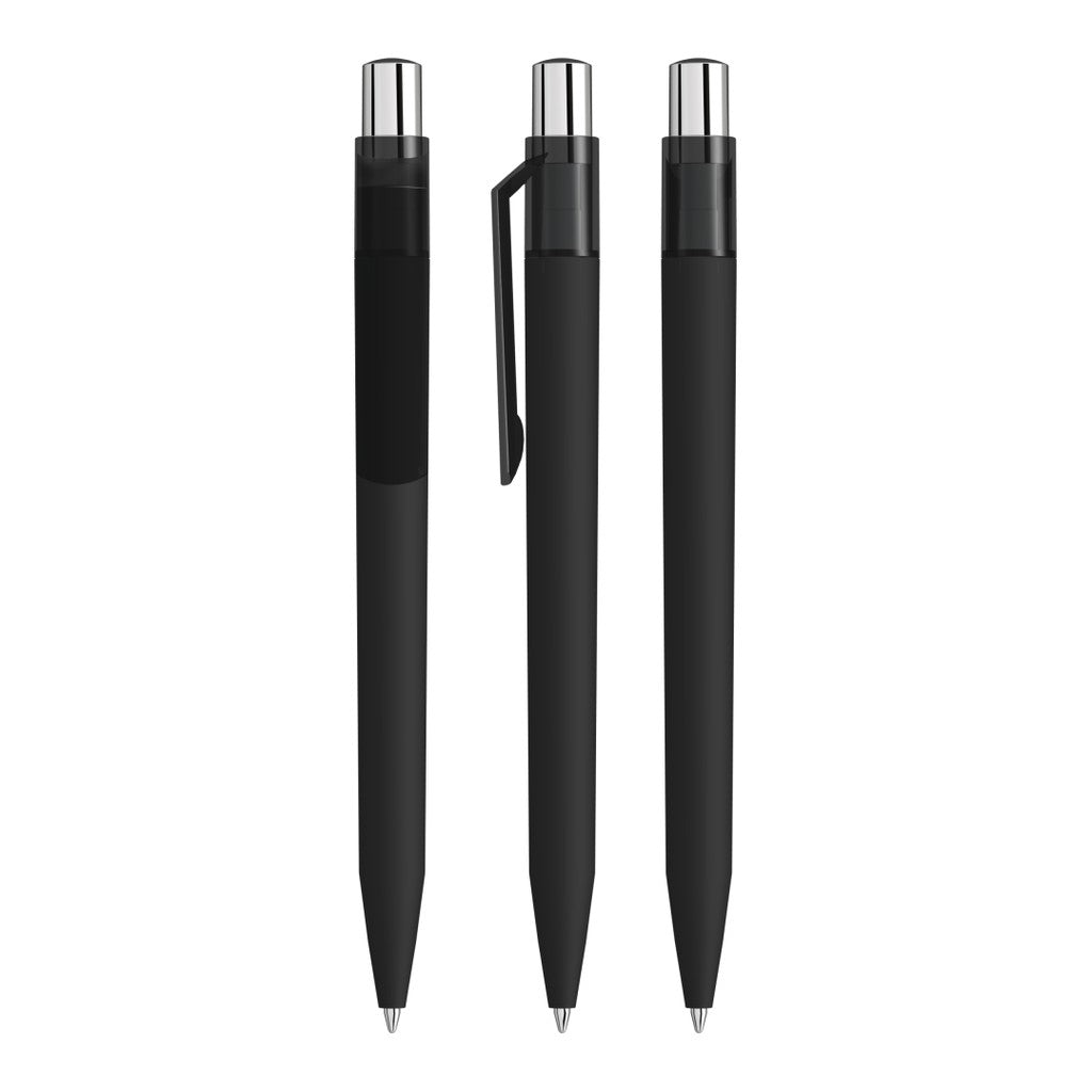 Druckkugelschreiber mit Soft Touch Schaft und Silberdrücker – Schwarz