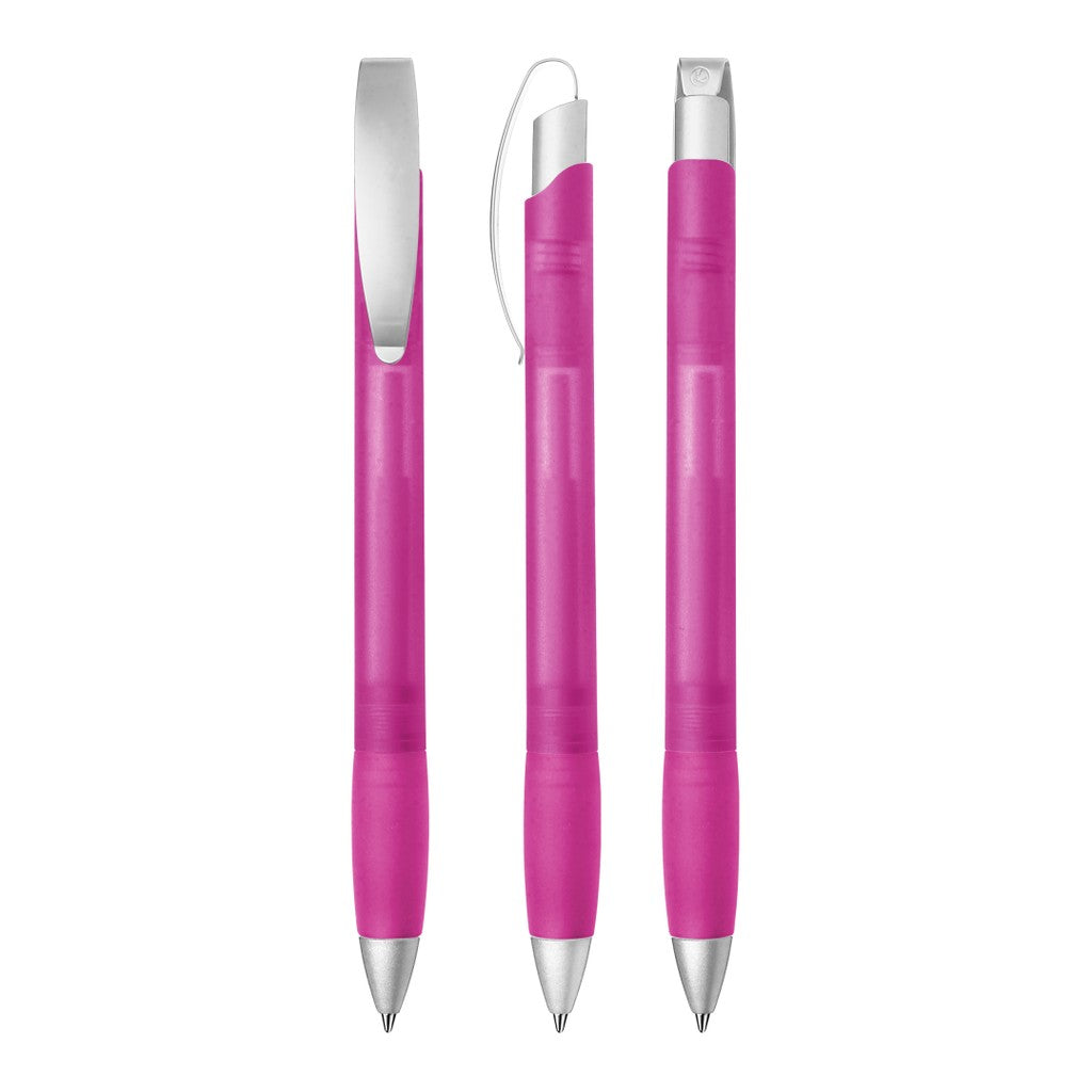 Druckkugelschreiber mit transparent frozen Optik – Magenta