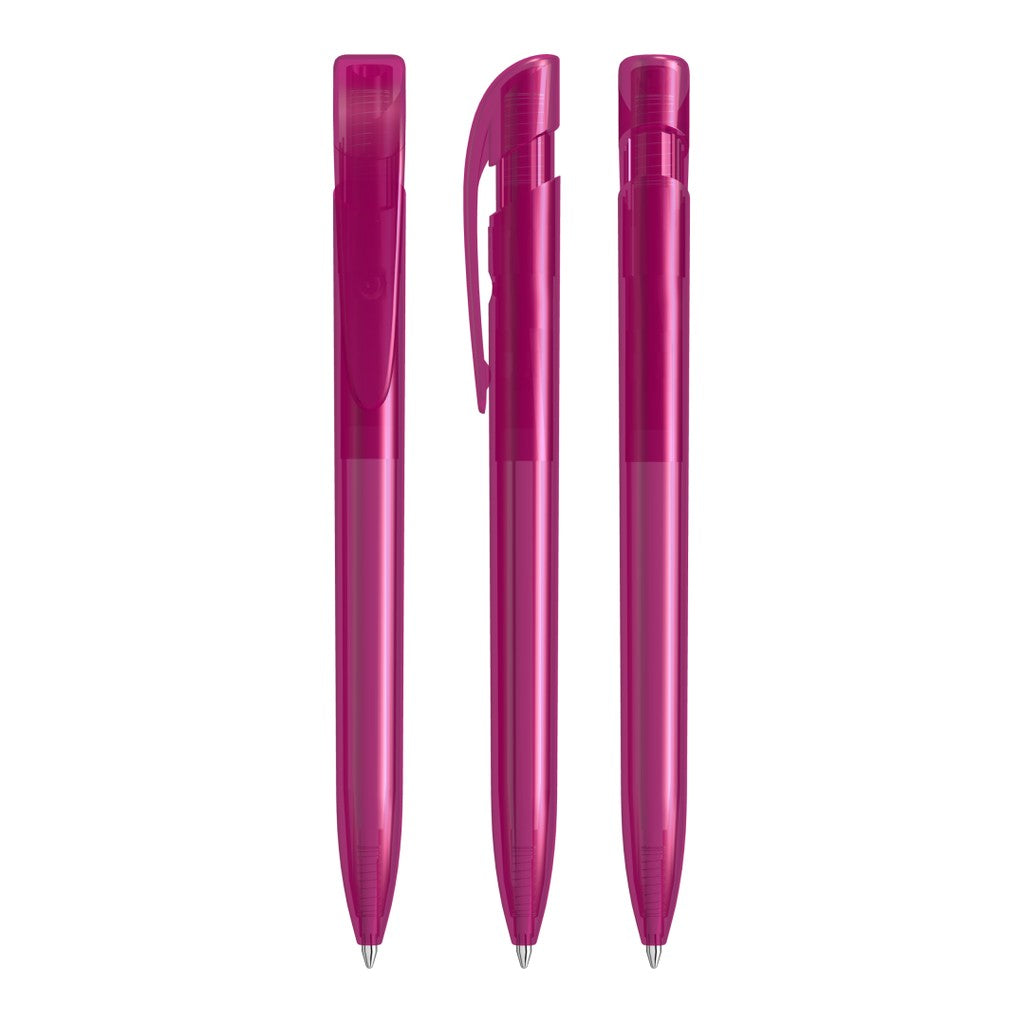 Druckkugelschreiber mit transparent glänzendem Gehäuse – Magenta