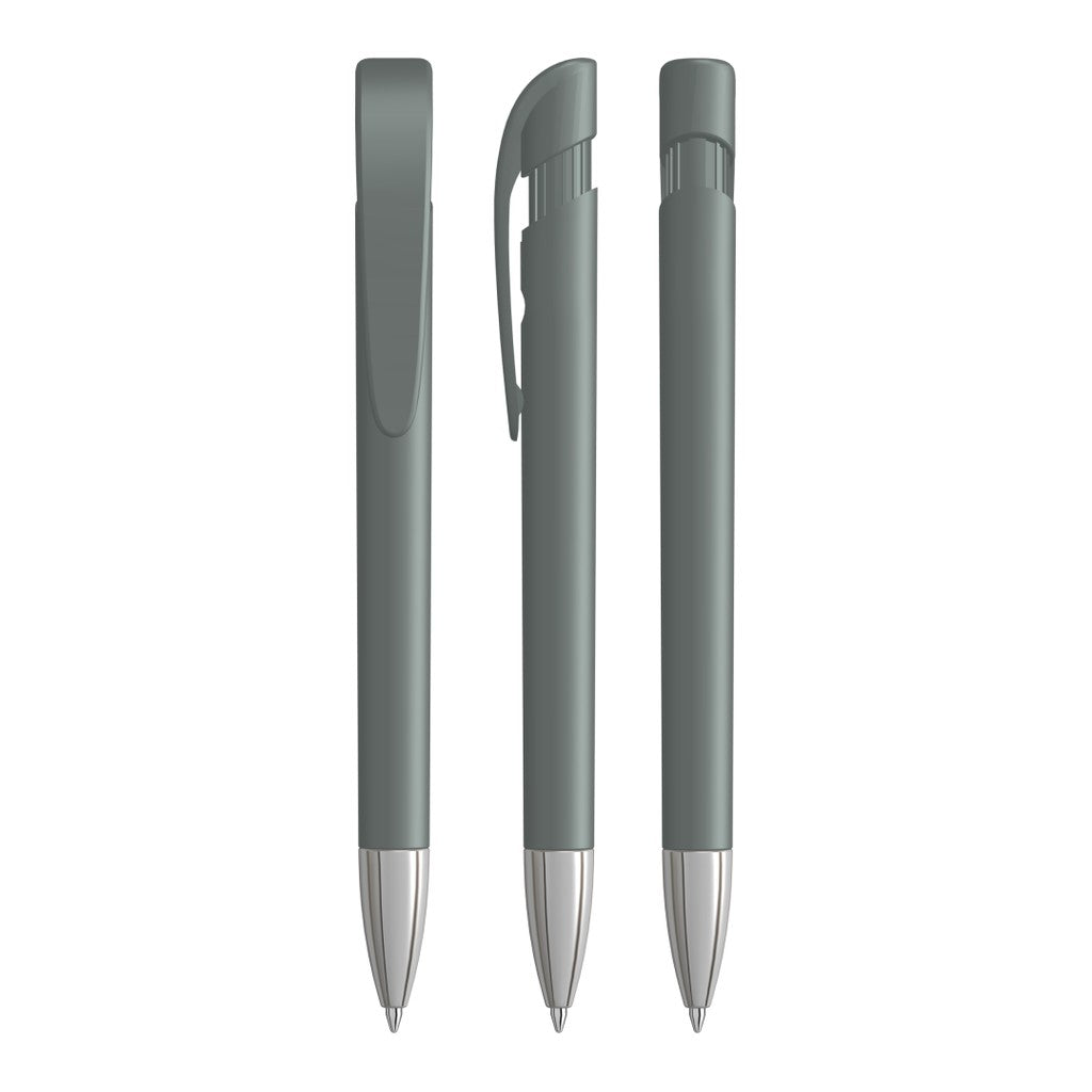 Druckkugelschreiber mit verchromter Metallspitze – Grau