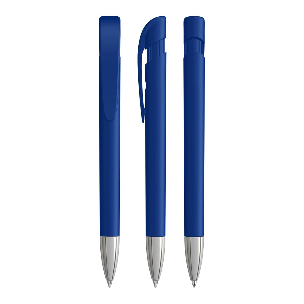 Druckkugelschreiber mit verchromter Metallspitze – Mittelblau