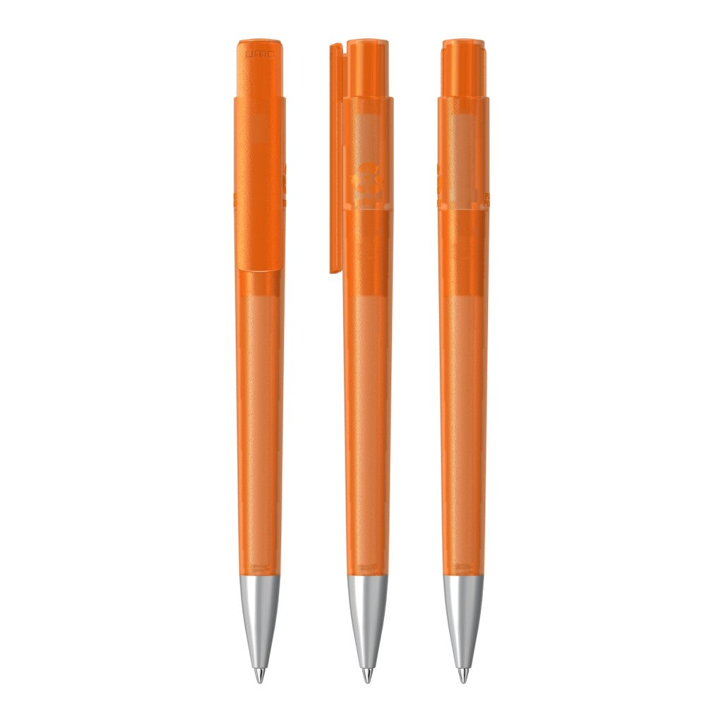 Druckkugelschreiber transparent frozen mit Aluminiumspitze – Orange