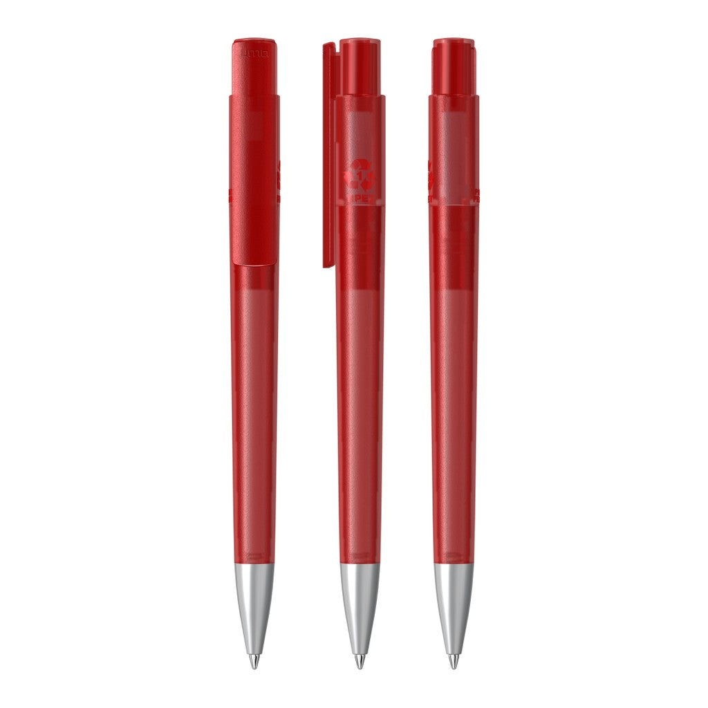 Druckkugelschreiber transparent frozen mit Aluminiumspitze – Rot